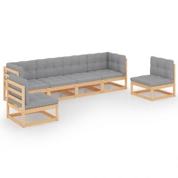 6-tlg. Garten-Lounge-Set mit Kissen Kiefer Massivholz