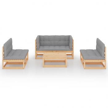 7-tlg. Garten-Lounge-Set mit Kissen Kiefer Massivholz