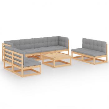 9-tlg. Garten-Lounge-Set mit Kissen Kiefer Massivholz