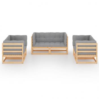 6-tlg. Garten-Lounge-Set mit Kissen Kiefer Massivholz