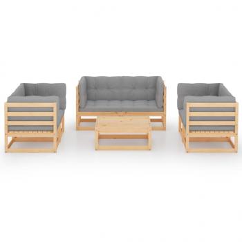 7-tlg. Garten-Lounge-Set mit Kissen Kiefer Massivholz