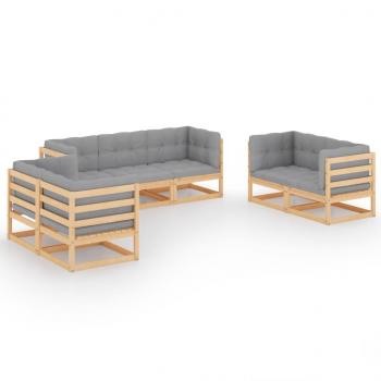 7-tlg. Garten-Lounge-Set mit Kissen Kiefer Massivholz