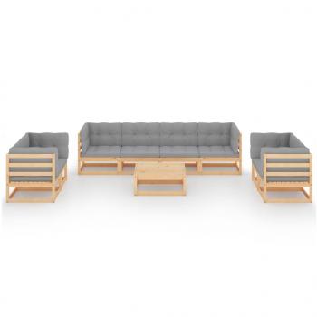 9-tlg. Garten-Lounge-Set mit Kissen Kiefer Massivholz