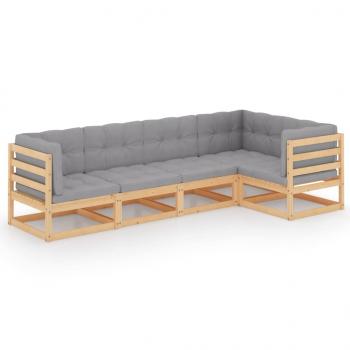 5-tlg. Garten-Lounge-Set mit Kissen Kiefer Massivholz