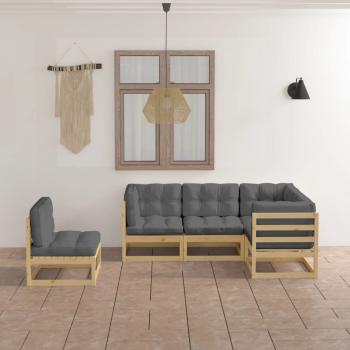 ARDEBO.de - 5-tlg. Garten-Lounge-Set mit Kissen Kiefer Massivholz