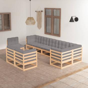 ARDEBO.de - 9-tlg. Garten-Lounge-Set mit Kissen Massivholz Kiefer