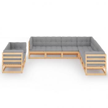 9-tlg. Garten-Lounge-Set mit Kissen Massivholz Kiefer