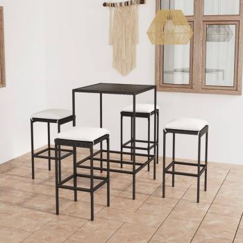 ARDEBO.de - 5-tlg. Gartenbar-Set mit Kissen Poly Rattan Schwarz