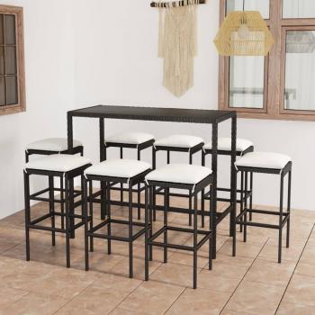 ARDEBO.de - 9-tlg. Gartenbar-Set mit Kissen Poly Rattan Schwarz