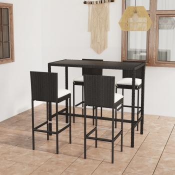 ARDEBO.de - 5-tlg. Gartenbar-Set mit Kissen Poly Rattan Schwarz