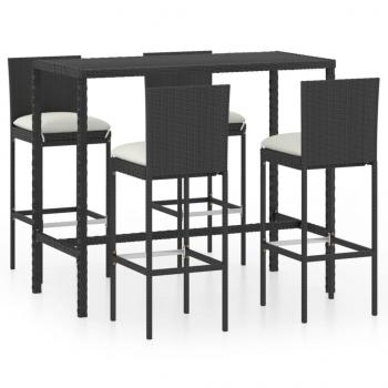 5-tlg. Gartenbar-Set mit Kissen Poly Rattan Schwarz