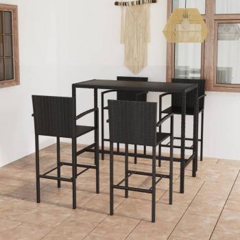 ARDEBO.de - 5-tlg. Gartenbar-Set Poly Rattan Schwarz