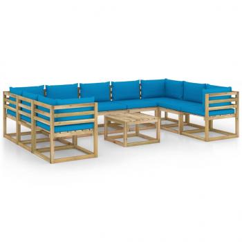 10-tlg. Garten-Lounge-Set mit Kissen Imprägniertes Kiefernholz