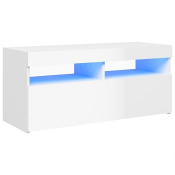 TV-Schrank mit LED-Leuchten Hochglanz-Weiß 90x35x40 cm