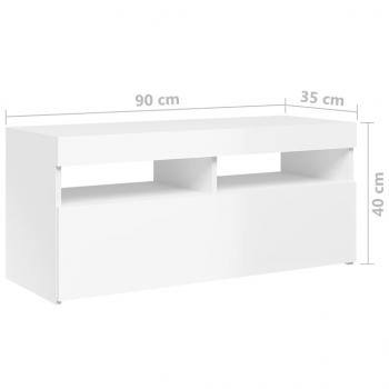 TV-Schrank mit LED-Leuchten Hochglanz-Weiß 90x35x40 cm