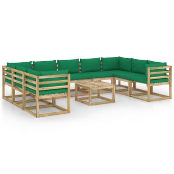 10-tlg. Garten-Lounge-Set mit Kissen Imprägniertes Kiefernholz