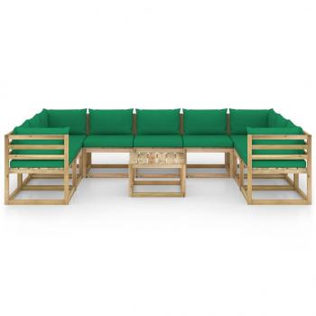 10-tlg. Garten-Lounge-Set mit Kissen Imprägniertes Kiefernholz