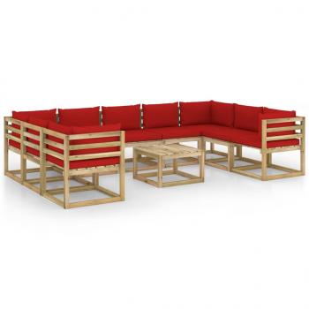 10-tlg. Garten-Lounge-Set mit Kissen Imprägniertes Kiefernholz