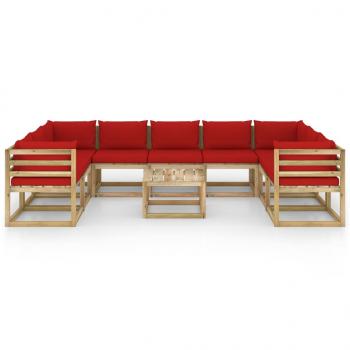 10-tlg. Garten-Lounge-Set mit Kissen Imprägniertes Kiefernholz