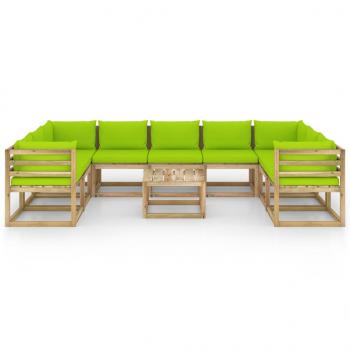 10-tlg. Garten-Lounge-Set mit Kissen Imprägniertes Kiefernholz