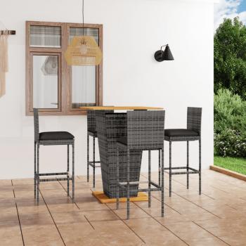 ARDEBO.de - 5-tlg. Gartenbar-Set mit Kissen Poly Rattan Grau