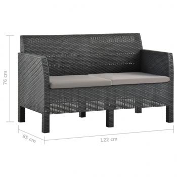 2-tlg. Garten-Lounge-Set mit Kissen PP Rattan Anthrazit