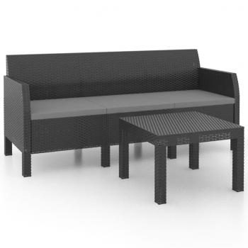 2-tlg. Garten-Lounge-Set mit Kissen PP Rattan Anthrazit