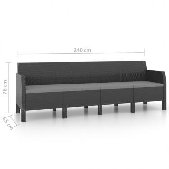 4-Sitzer-Gartensofa mit Kissen Anthrazit PP Rattan