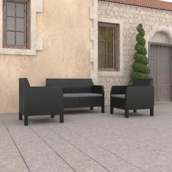 ARDEBO.de - 3-tlg. Garten-Lounge-Set mit Kissen PP Rattan Anthrazit