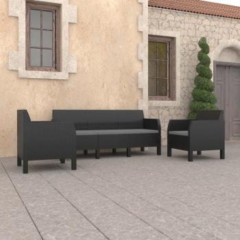 ARDEBO.de - 3-tlg. Garten-Lounge-Set mit Kissen PP Rattan Anthrazit