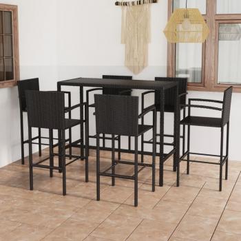 ARDEBO.de - 7-tlg. Gartenbar-Set Poly Rattan Schwarz