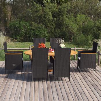 ARDEBO.de - 7-tlg. Garten-Essgruppe Poly Rattan Schwarz