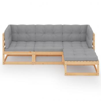 4-tlg. Garten-Lounge-Set mit Kissen Kiefer Massivholz