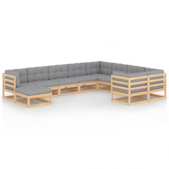 ARDEBO.de - 10-tlg. Garten-Lounge-Set mit Kissen Massivholz Kiefer