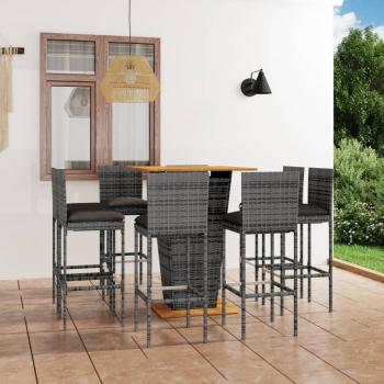 ARDEBO.de - 9-tlg. Gartenbar-Set mit Kissen Poly Rattan Grau