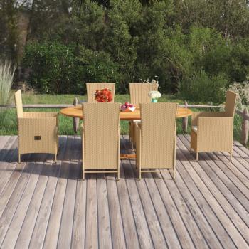 ARDEBO.de - 7-tlg. Garten-Essgruppe Poly Rattan Beige