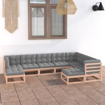 ARDEBO.de - 9-tlg. Garten-Lounge-Set mit Kissen Massivholz Kiefer