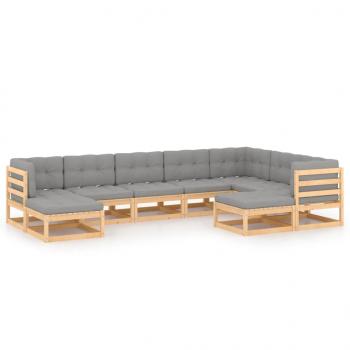 9-tlg. Garten-Lounge-Set mit Kissen Massivholz Kiefer