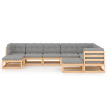 9-tlg. Garten-Lounge-Set mit Kissen Massivholz Kiefer