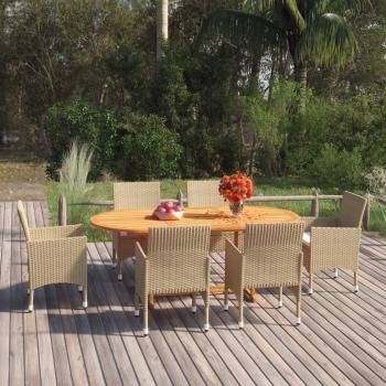 ARDEBO.de - 7-tlg. Garten-Essgruppe Poly Rattan Beige