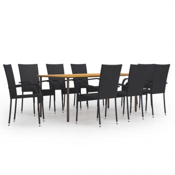 ARDEBO.de - 9-tlg. Garten-Essgruppe Poly Rattan Schwarz