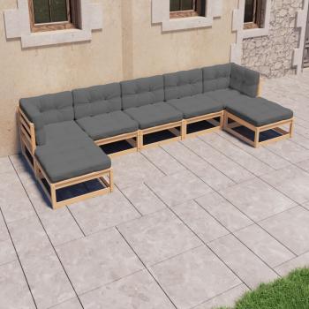 ARDEBO.de - 7-tlg. Garten-Lounge-Set mit Kissen Massivholz Kiefer