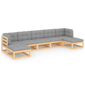 7-tlg. Garten-Lounge-Set mit Kissen Massivholz Kiefer