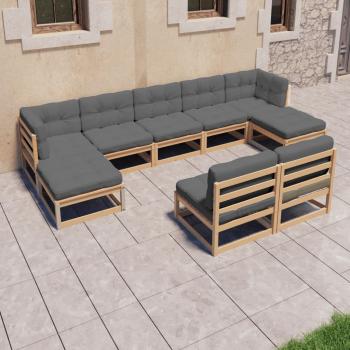 ARDEBO.de - 9-tlg. Garten-Lounge-Set mit Kissen Massivholz Kiefer