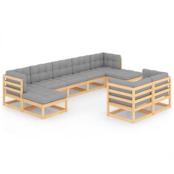 9-tlg. Garten-Lounge-Set mit Kissen Massivholz Kiefer