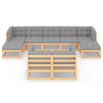 9-tlg. Garten-Lounge-Set mit Kissen Massivholz Kiefer