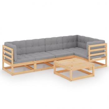 6-tlg. Garten-Lounge-Set mit Kissen Kiefer Massivholz