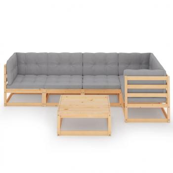 6-tlg. Garten-Lounge-Set mit Kissen Kiefer Massivholz