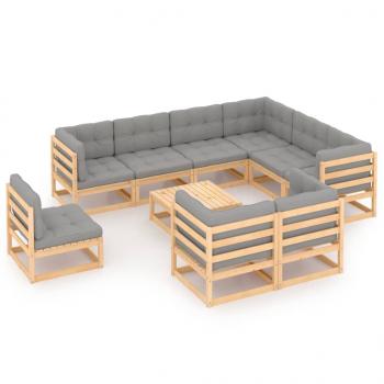 ARDEBO.de - 10-tlg. Garten-Lounge-Set mit Kissen Massivholz Kiefer