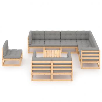 10-tlg. Garten-Lounge-Set mit Kissen Massivholz Kiefer